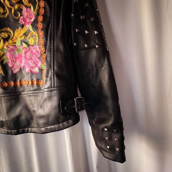 Silence + Noise Studded Embroidered Black Faux Leather Full Zip Jacket Women S - Picture 11 of 13